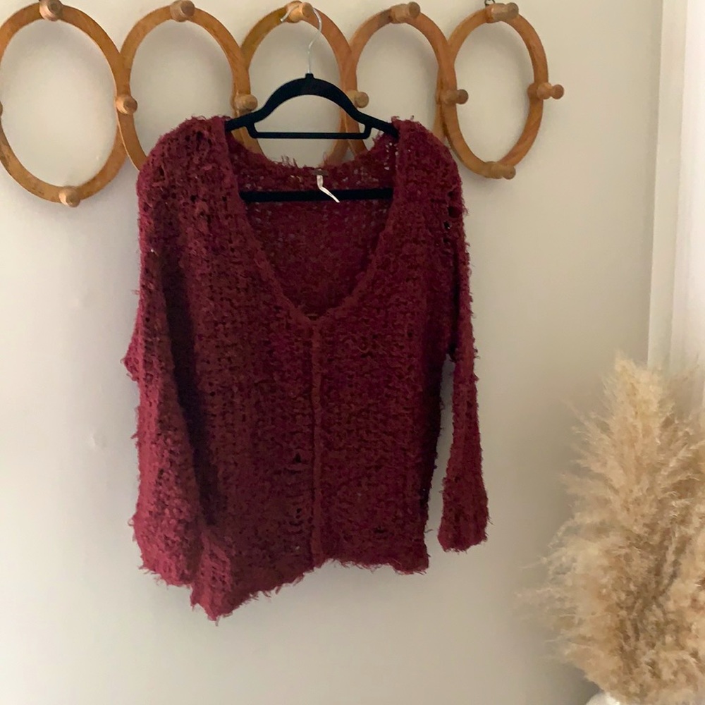 Maroon Free People vneck sweater